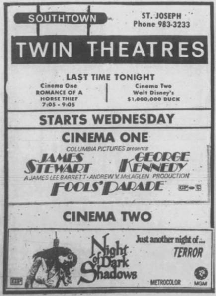Southtown Twin Theatres - 1971 Ad (newer photo)